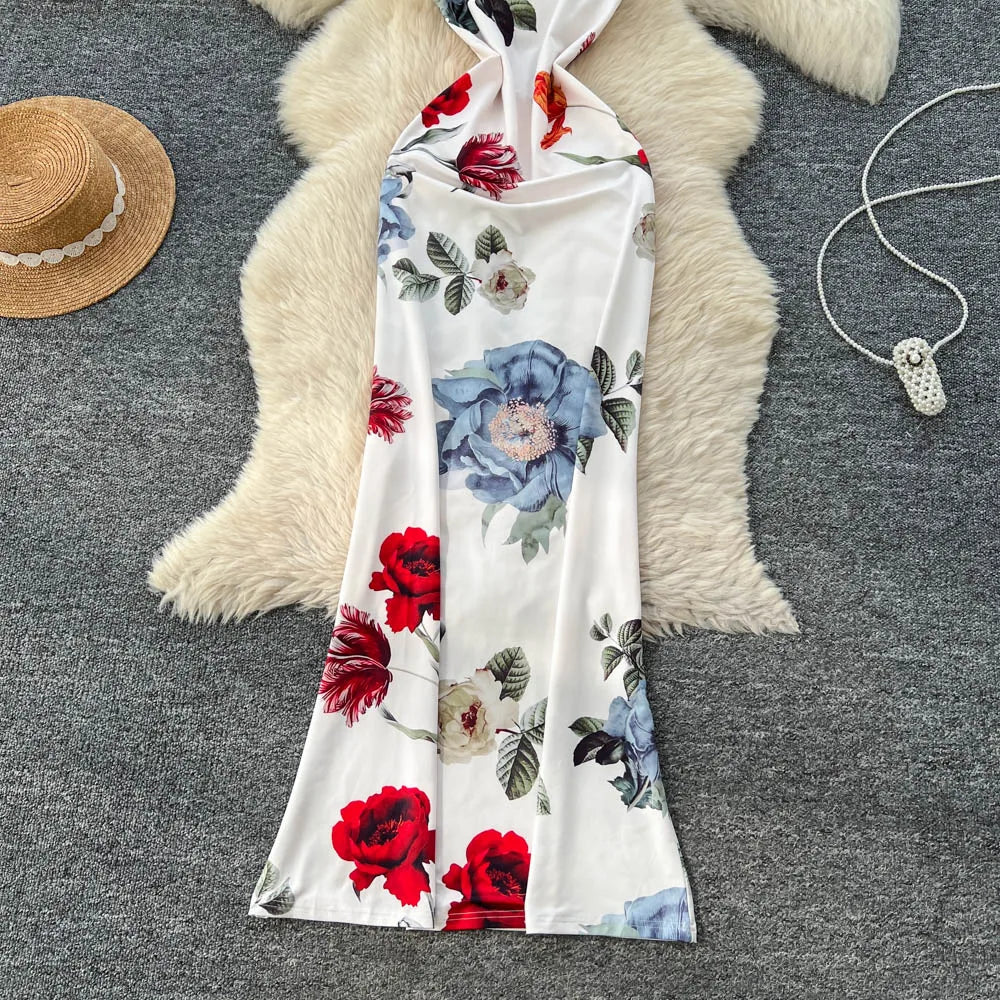 Pencil Dress - Vintage Print Sleeveless Spliced