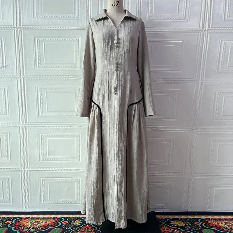 Vestido Maxi Manga Larga Línea A Estilo Chino Retro Verano