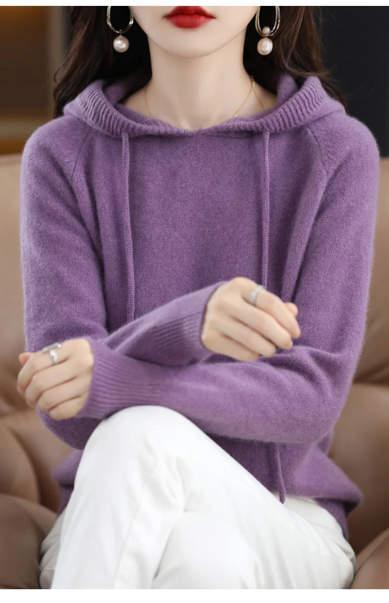 Polerón Casual con Capucha Mujer Tejido Punto Cordón Grueso