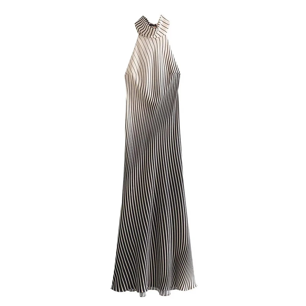 Party Dress - Stripe Halter Backless Evening