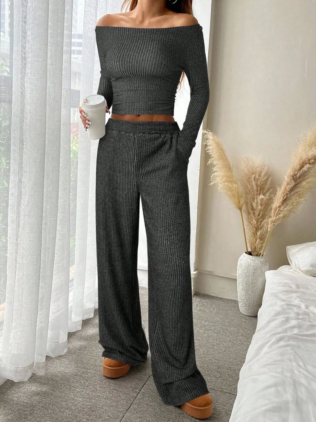 Conjunto Mujer Dos Piezas Estilo Moderno Color Sólido