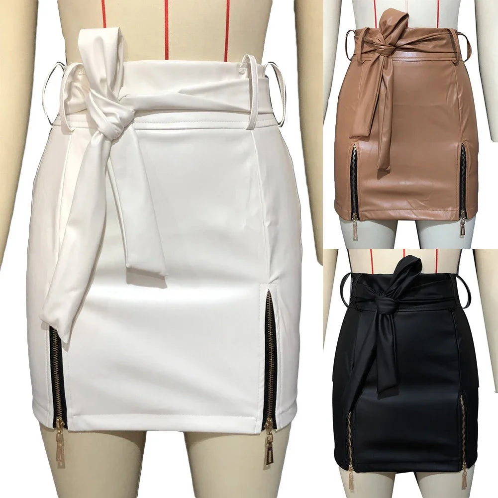 PU Leather Pencil Mini Skirt - High Waist Split Zipper
