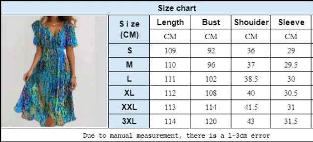 Elegant Women's Spring And Summer Short Sleeved Loose A-line Dress Women's Casual V-neck Floral Print Beach Style Dresses Midi