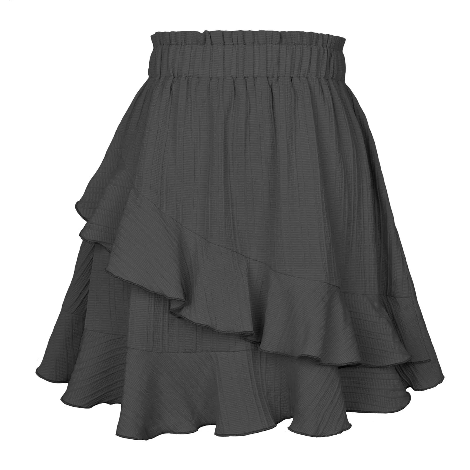 Minifalda Volantes Tiro Alto Irregular Color Sólido Mujer