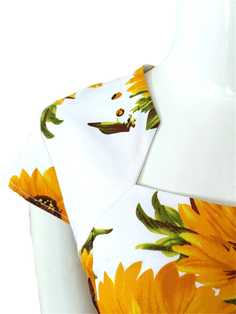 Office Dress - Bodycon Sunflower Vintage Pencil