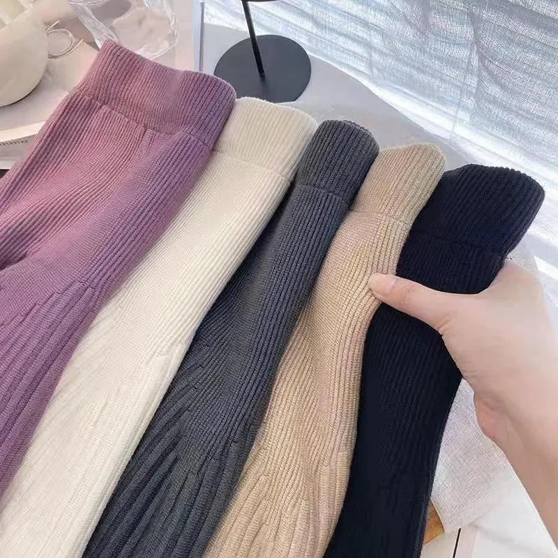 Women's Minimalist Knitting Skirt Sweet Elegant Daily Retro Folded Korean Style Autumn Mini Skirt All-match Pure Design