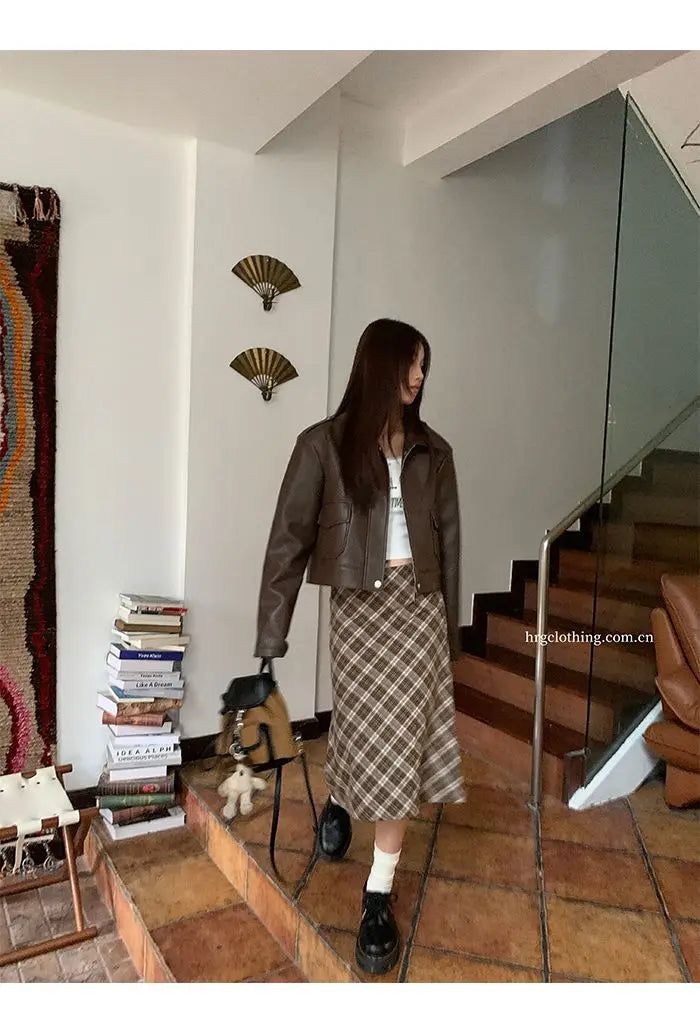 Falda Midi Cuadros Retro Y2K - Cintura Baja Estilo College