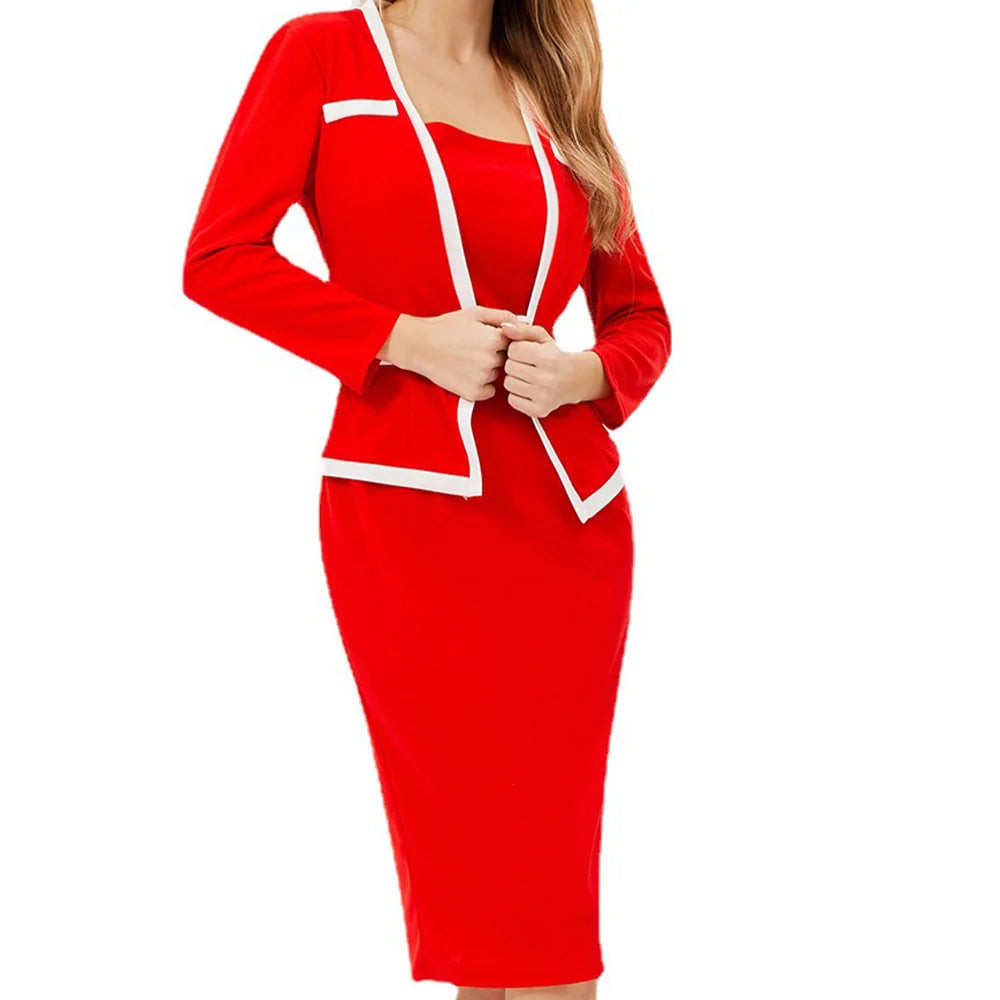 Pencil Dress - Square Collar Three Quarter Sleeve