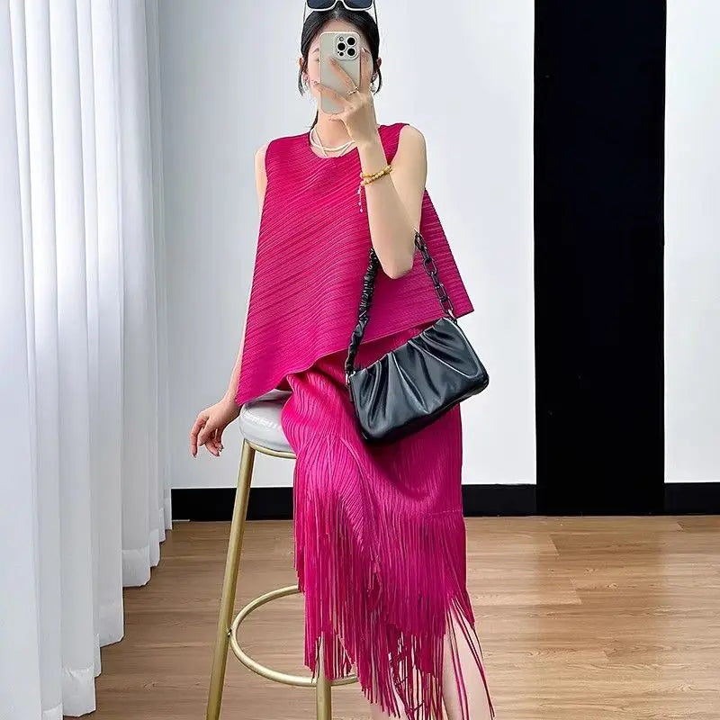 Conjunto Dos Piezas Flecos - Top Sin Mangas Falda A-Line