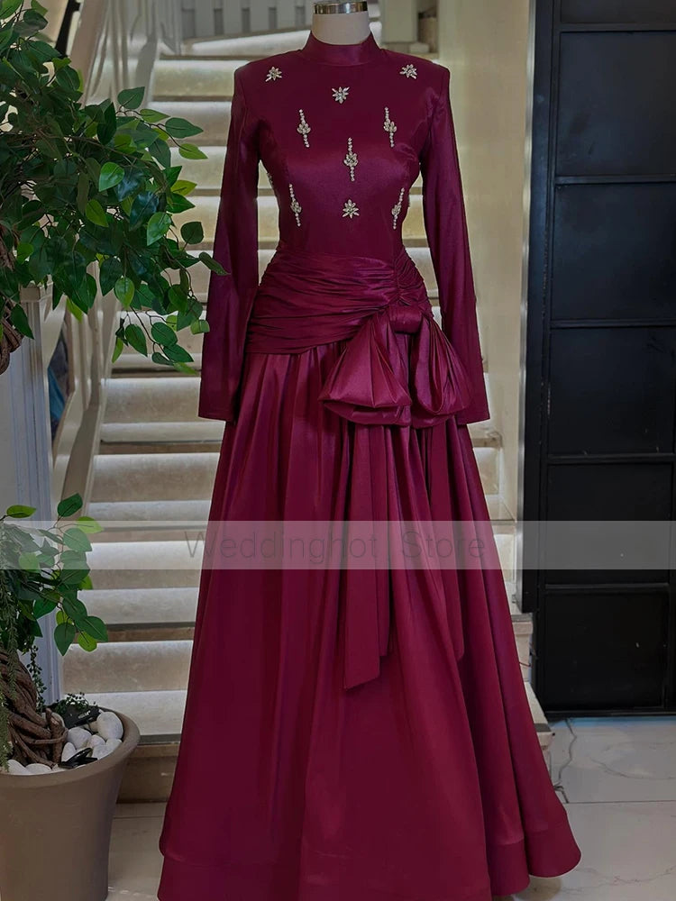 Party Dress - High Collar Crystal Bow A-Line