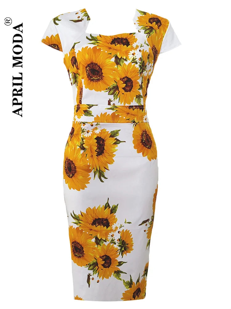 Office Dress - Bodycon Sunflower Vintage Pencil