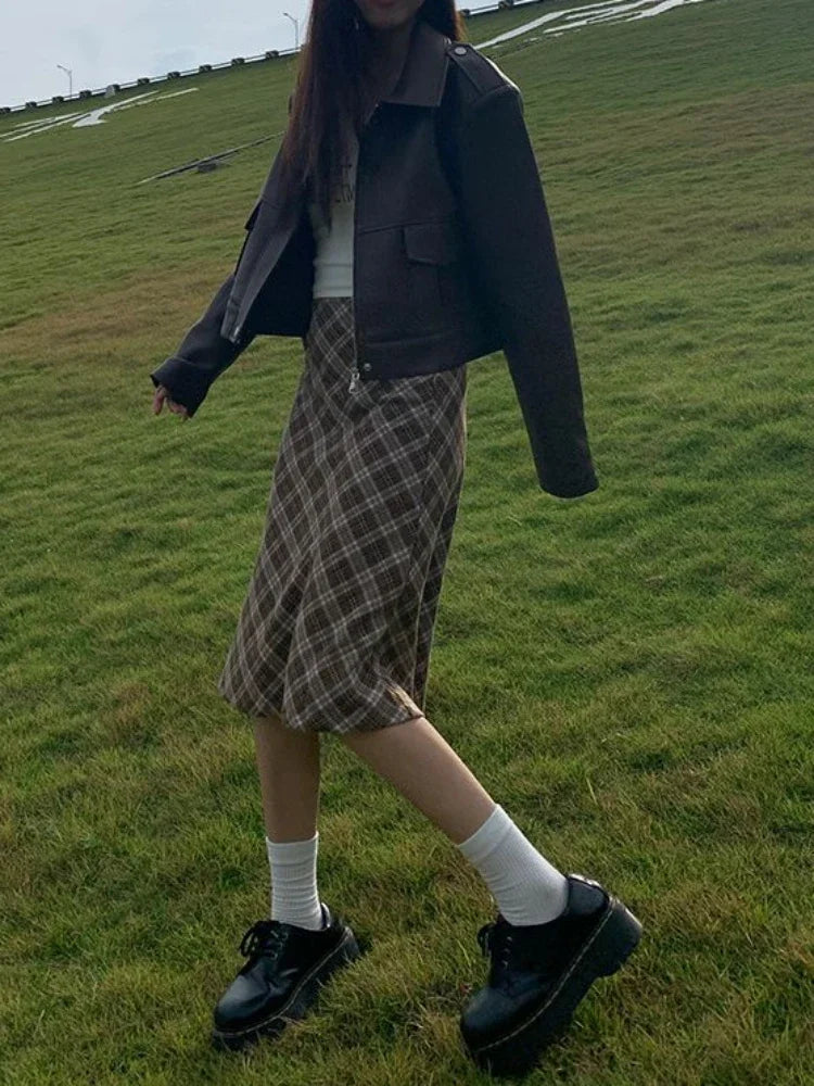 Falda Midi Cuadros Retro Y2K - Cintura Baja Estilo College