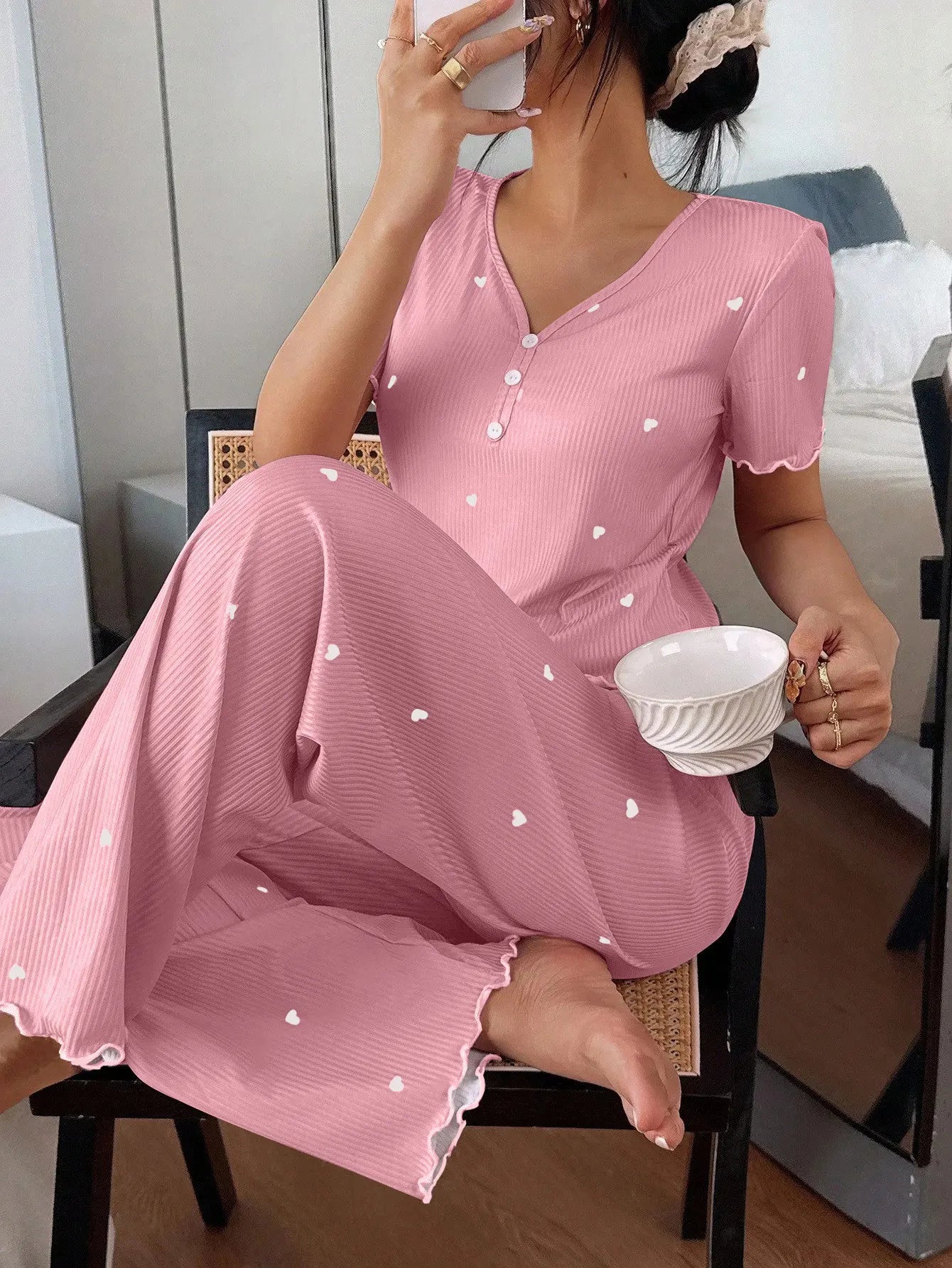 Pijama Mujer Elegante Dos Piezas Estampado Floral