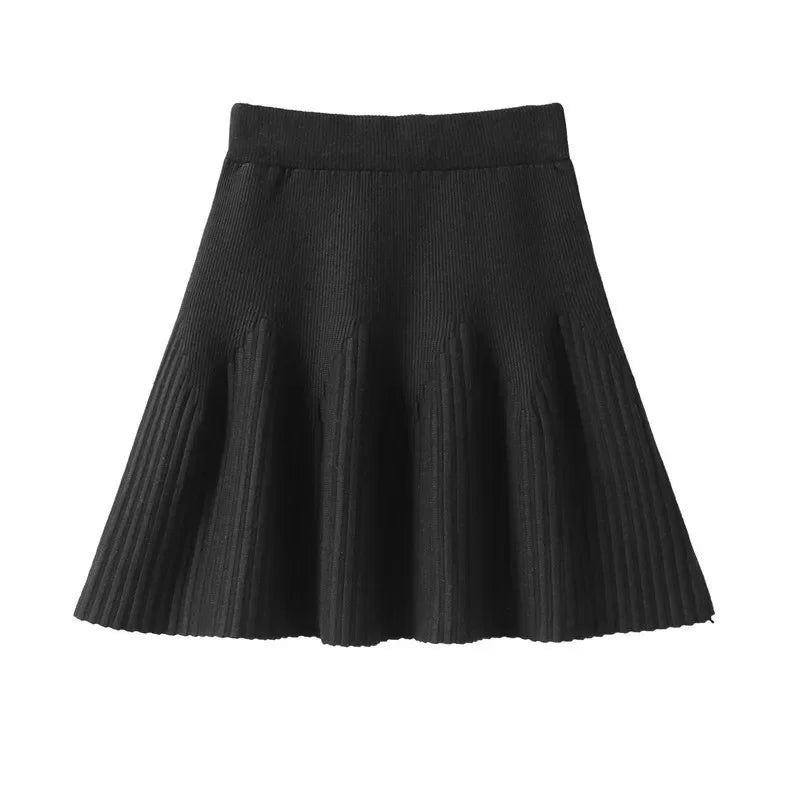 Women's Minimalist Knitting Skirt Sweet Elegant Daily Retro Folded Korean Style Autumn Mini Skirt All-match Pure Design