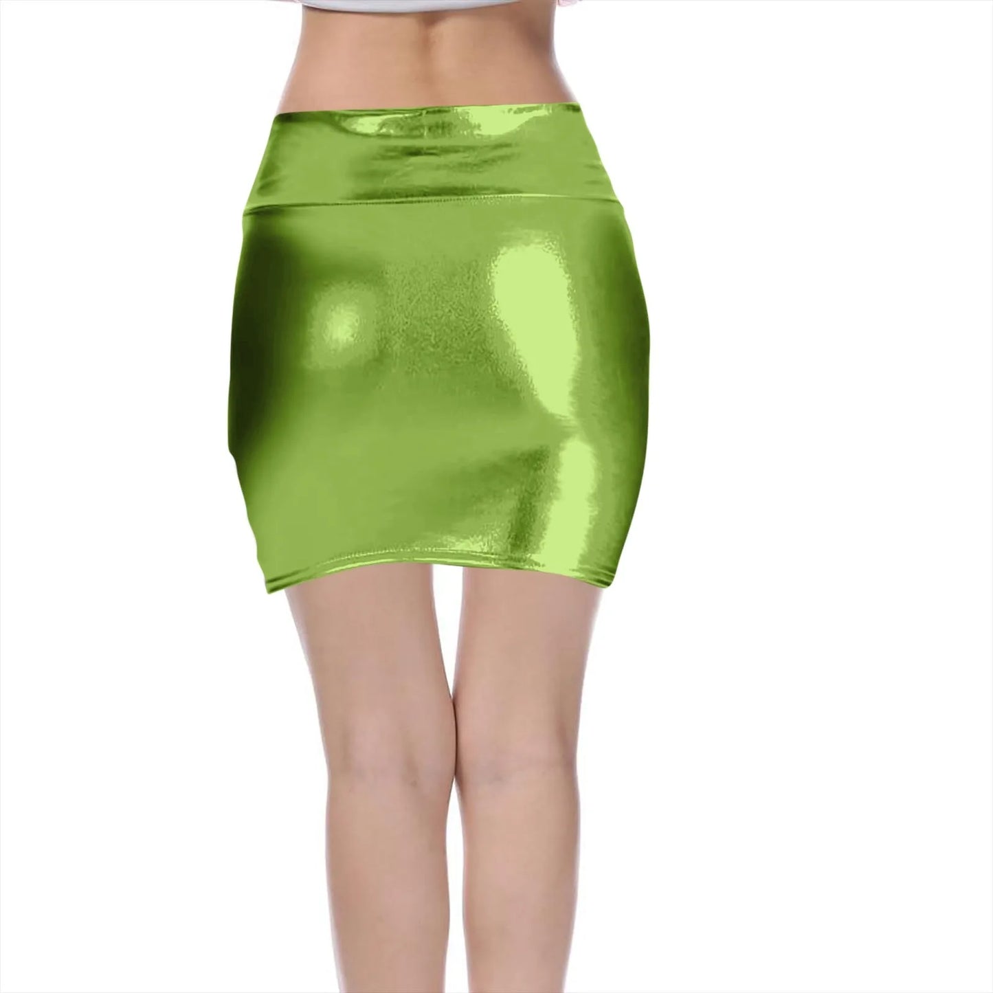 Minifalda Cuero Brillante Sólida - Cintura Alta Club Fiesta