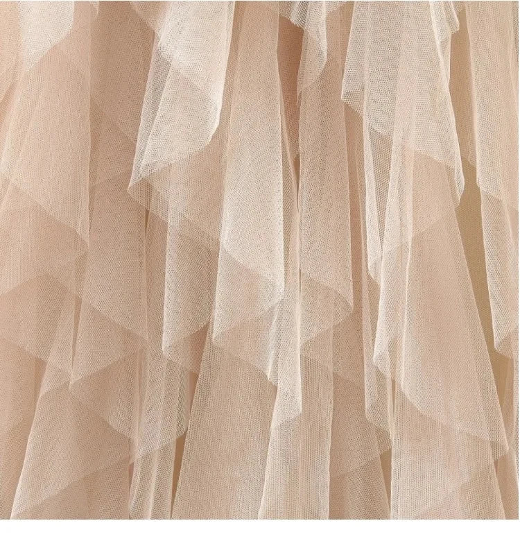 Tulle Maxi Skirt - High Waist Pleated Pink