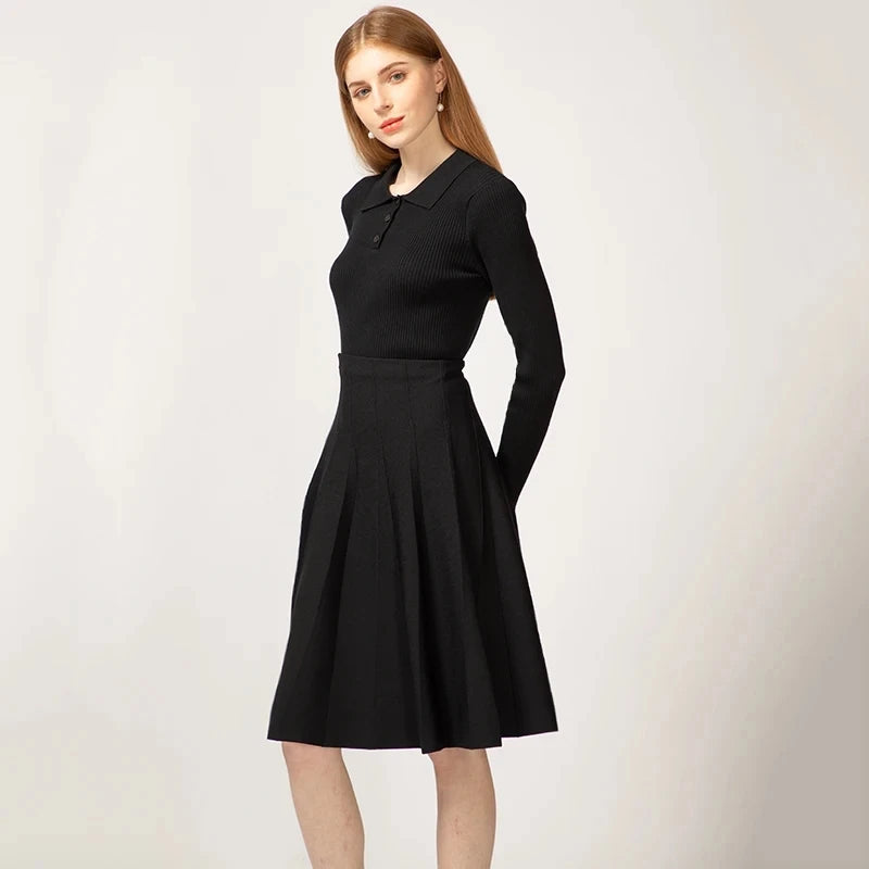 Falda tejida de algodón hasta la rodilla corte slim