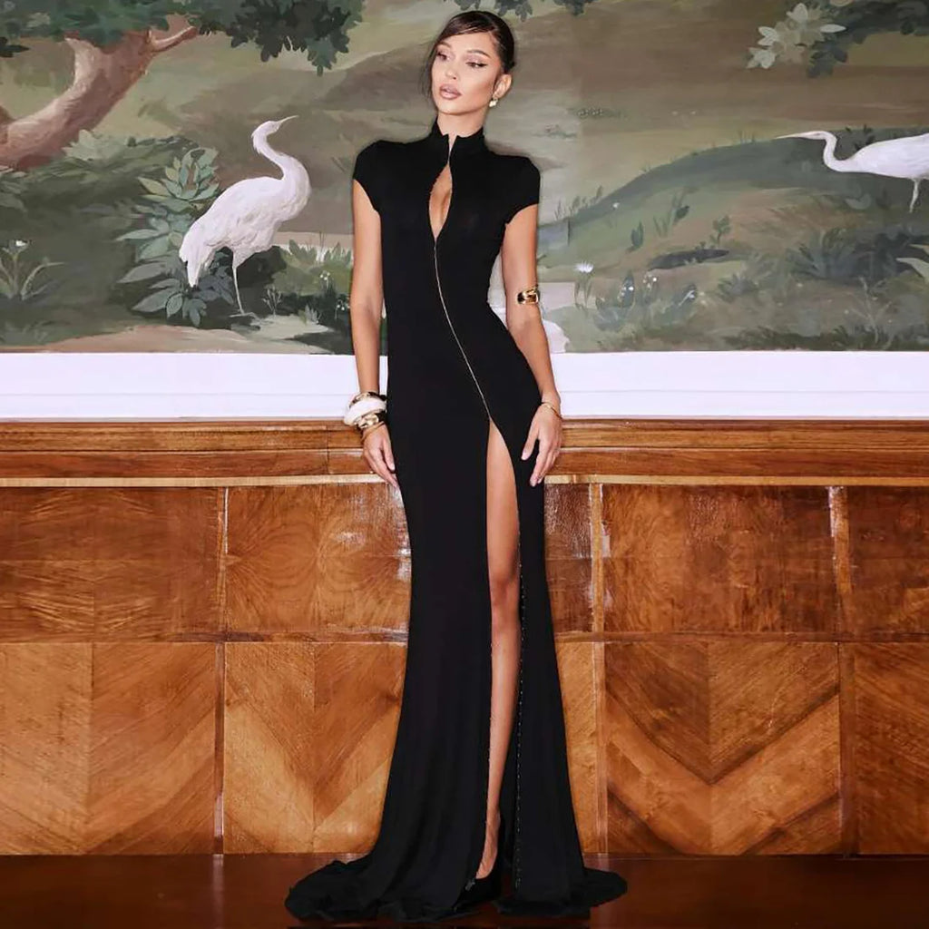 Vestido de Gala Largo Ajustado Cuello Mandárin Noche