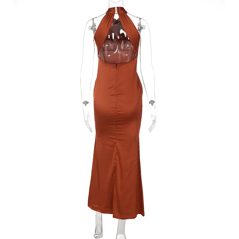 Vestido Noche Largo Espalda Descubierta Frente Cruzado Mujer