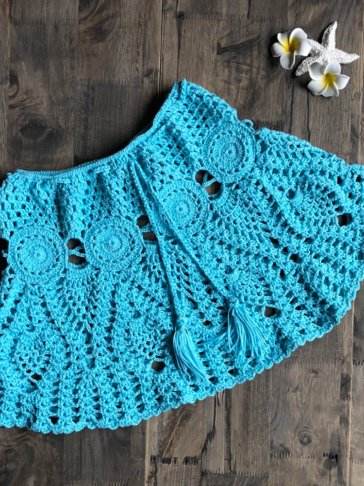 Bikini Crochet Sexy - Conjunto Pareo Falda Playa