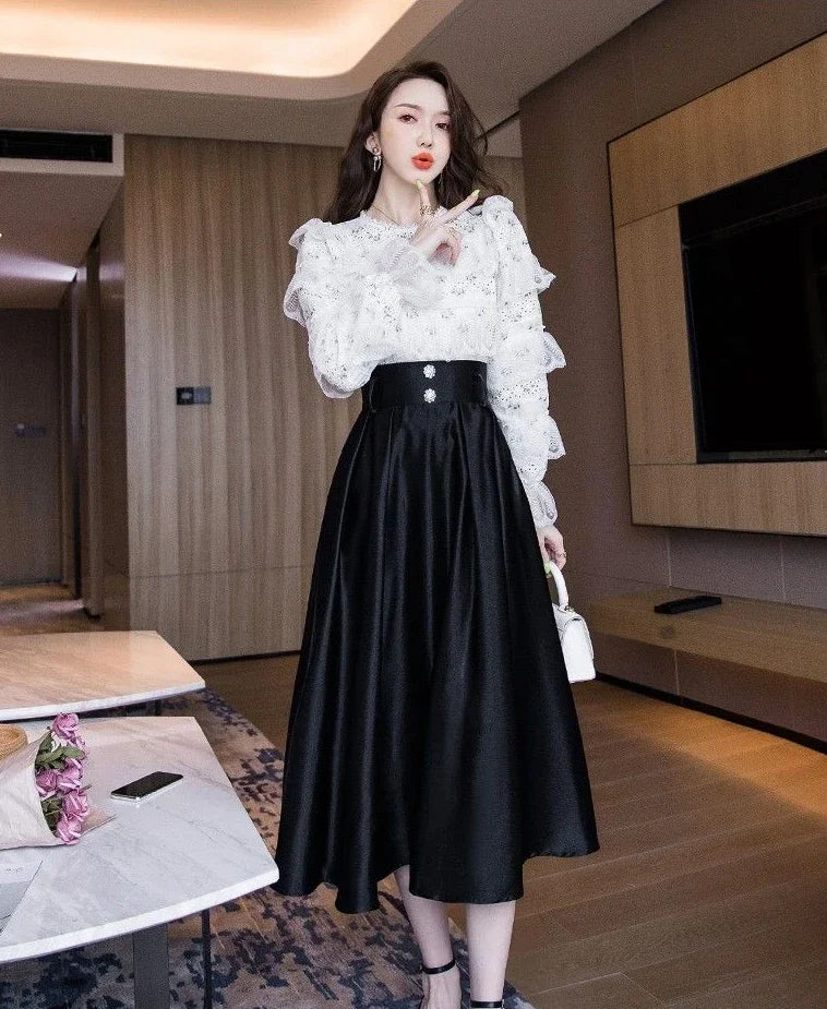 A-Line Maxi Skirt - Long Elegant Korean