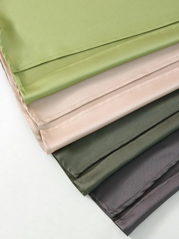 Satin Maxi Skirt - High Waist Side Slit Black