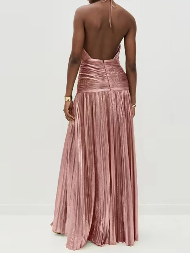 Party Maxi Dress - Halter Lacing Sleeveless