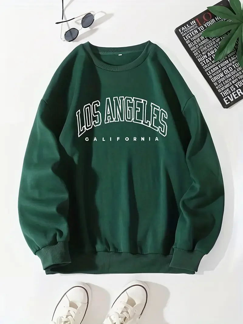 Polerón Mujer Estampado Letras Los Angeles Cuello Redondo Casual