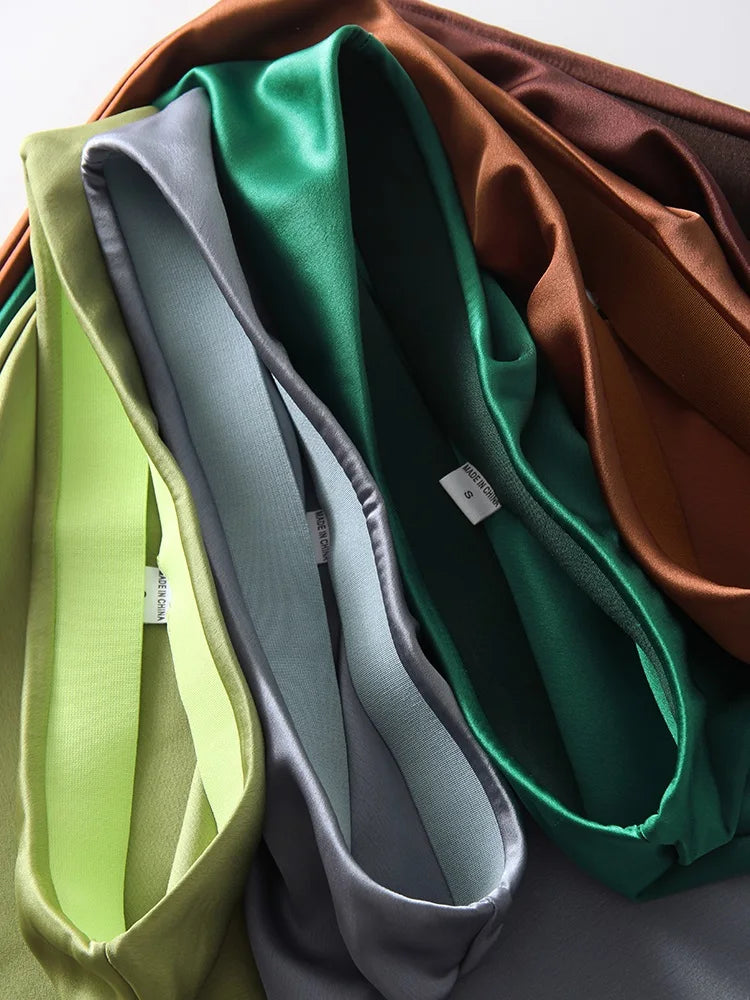 Satin Midi Skirt - A-Line Side Slit