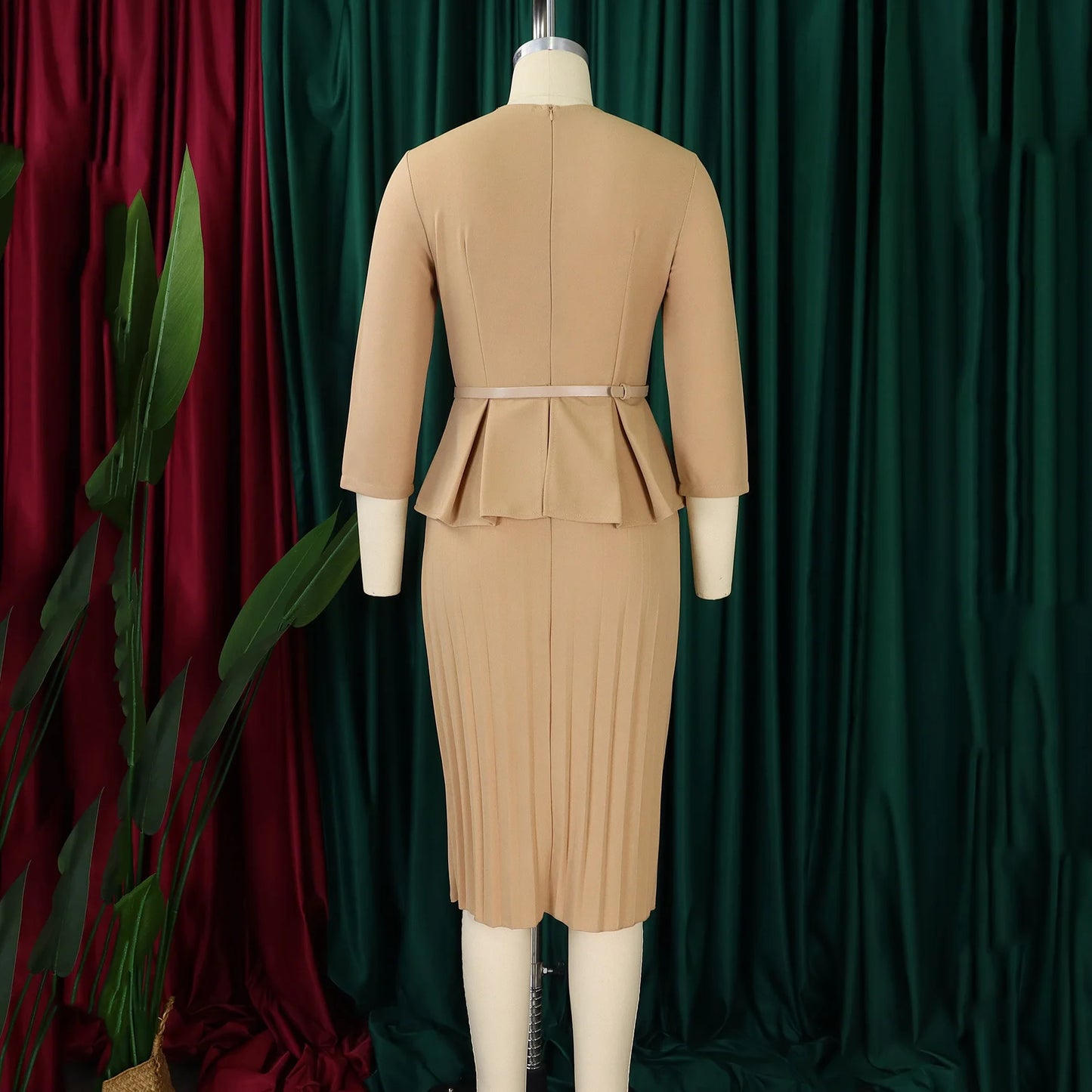 Office Dress - V Neck Belt Midi Professional 2024