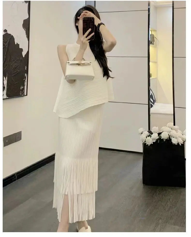 Conjunto Dos Piezas Flecos - Top Sin Mangas Falda A-Line