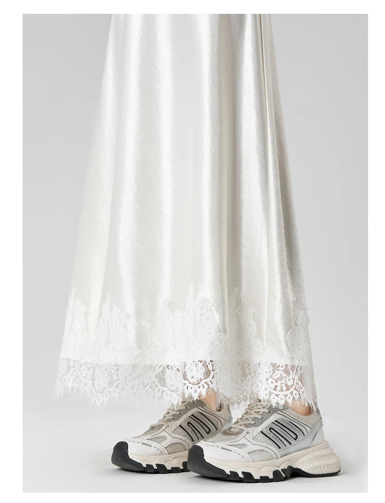 Satin Maxi Skirt - High Waist Side Slit Black