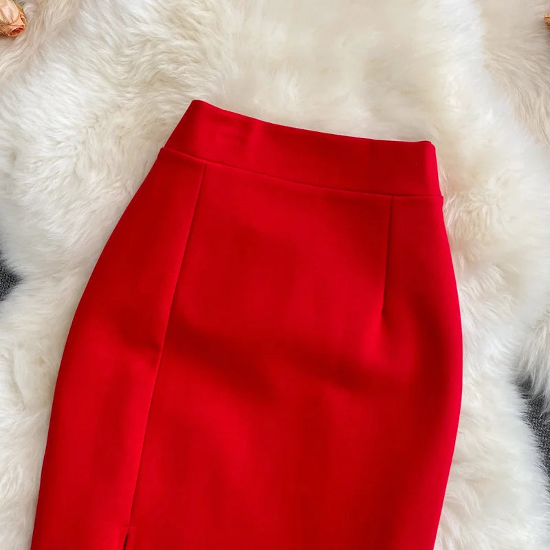 Solid Pencil Skirt - High Waist Office