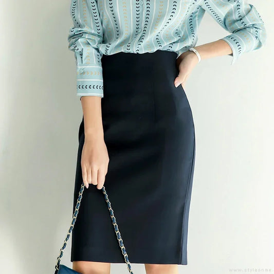 Office Pencil Skirt - High Waist Black Korean