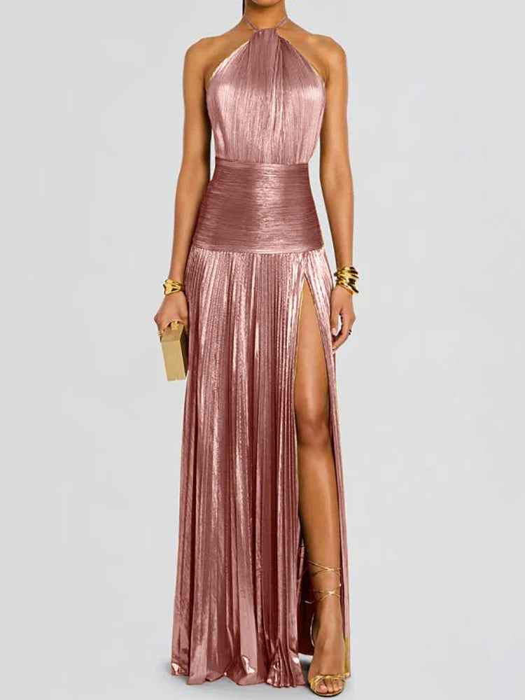 Party Maxi Dress - Halter Lacing Sleeveless