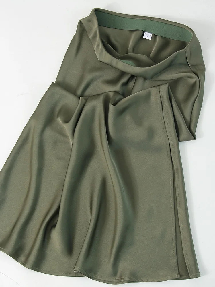 Satin Maxi Skirt - High Waist Side Slit Black