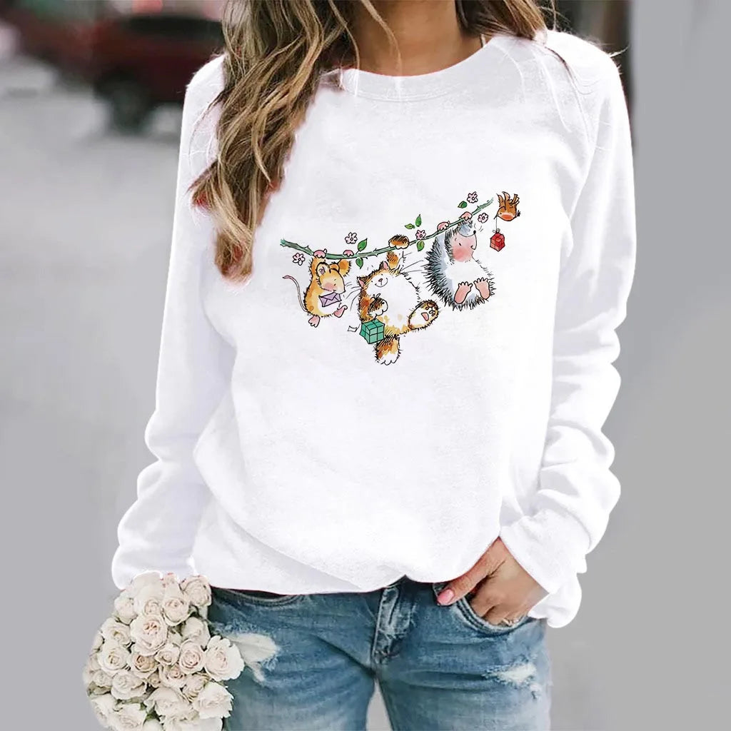 Polerón Casual con Capucha Mujer Estampado Erizo Manga Larga