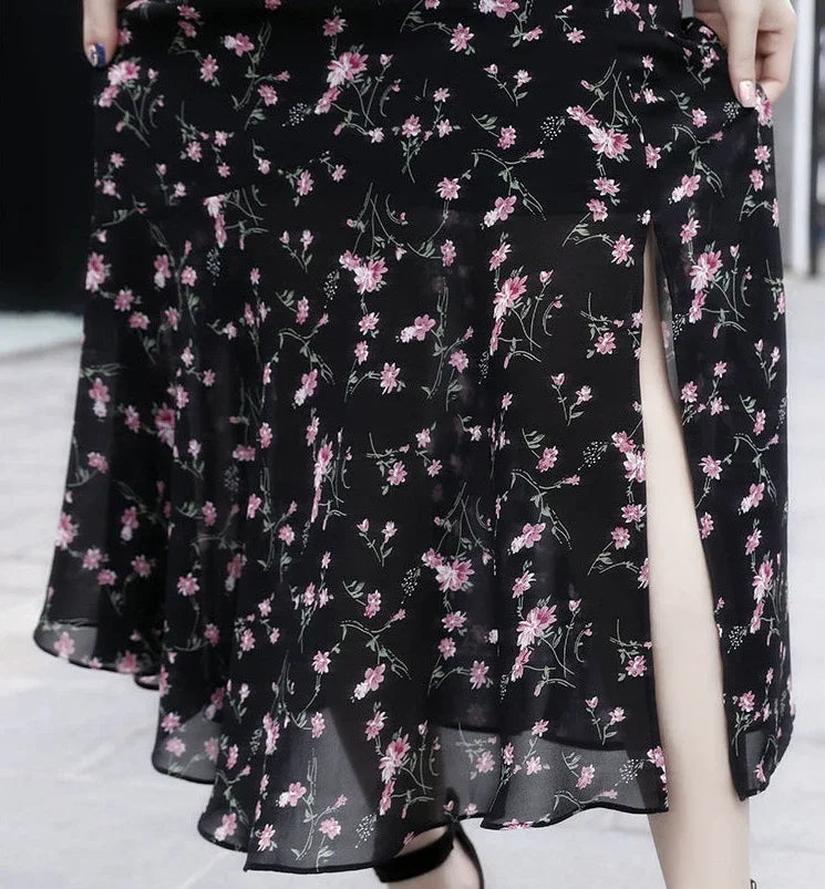 Velvet Midi Skirt - Belted Pleated Long