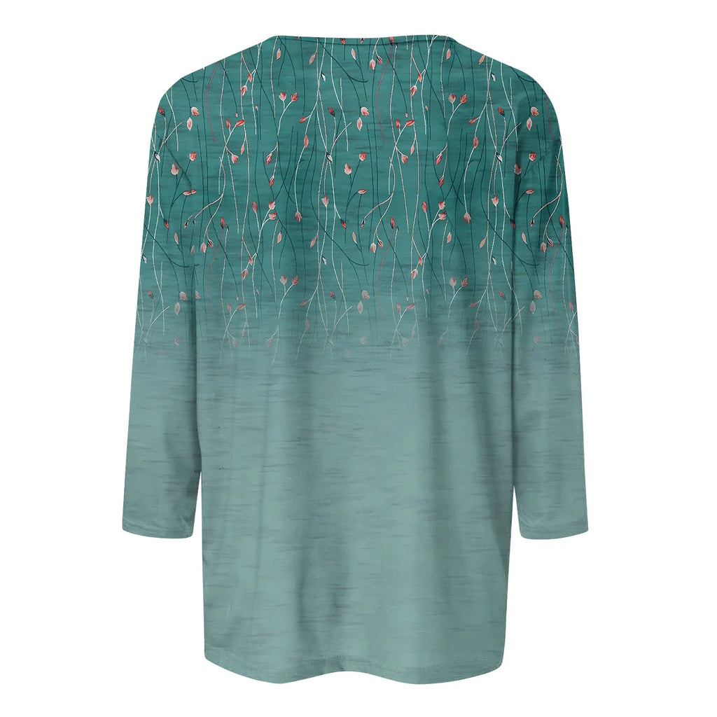 Blusa Estampada Animal Manga Tres Cuartos Cuello Redondo