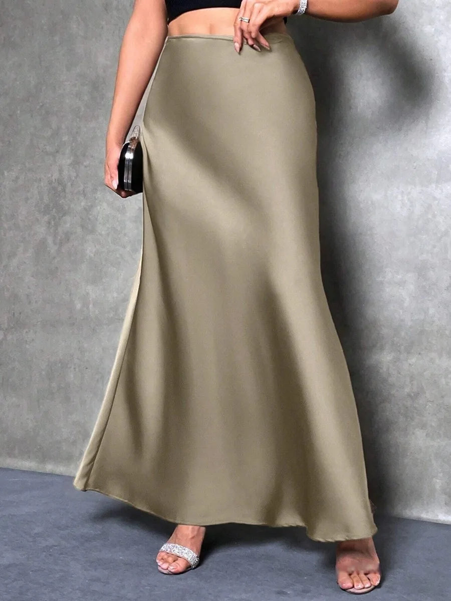 Satin Maxi Skirt - High Waist A-Line Champagne