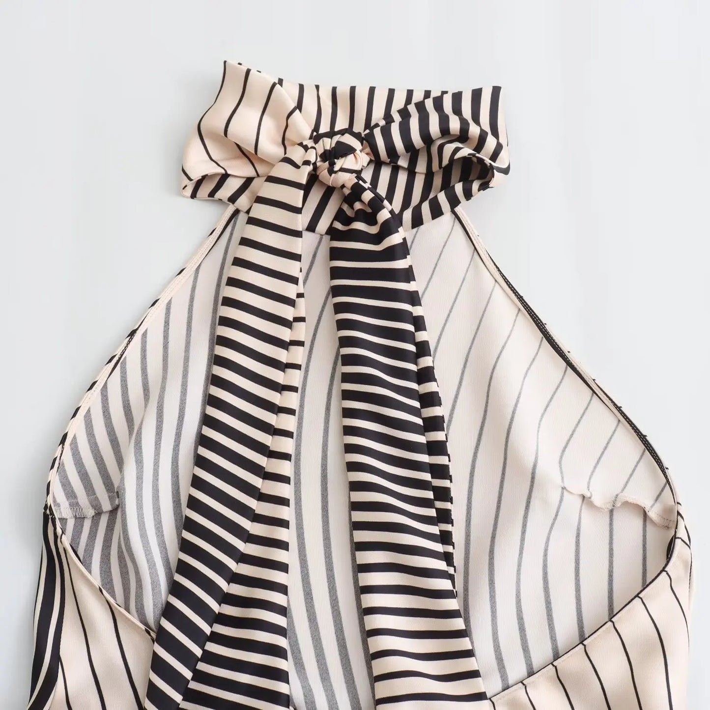 Party Dress - Stripe Halter Backless Evening