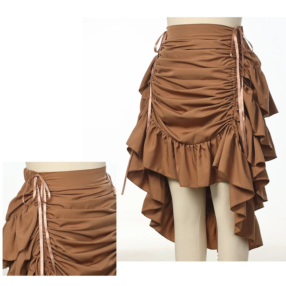 Pirate Skirt Women Renaissance Gothic Medieval Costume Drawstring High Low Skirt Victorian Steampunk Ruffles Irregular Skirts