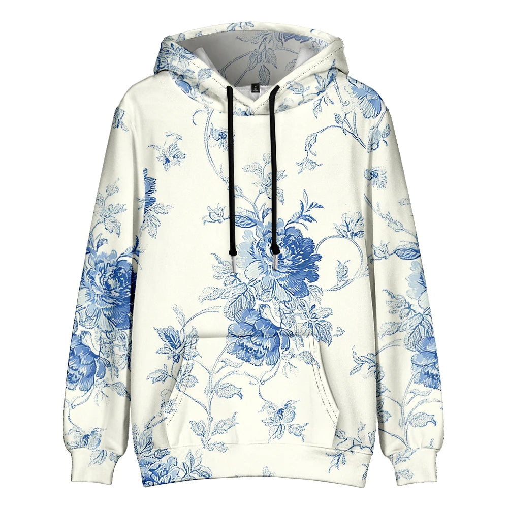 Polerón Capucha Mujer Estampado Sueco Floral Bolsillo Canguro