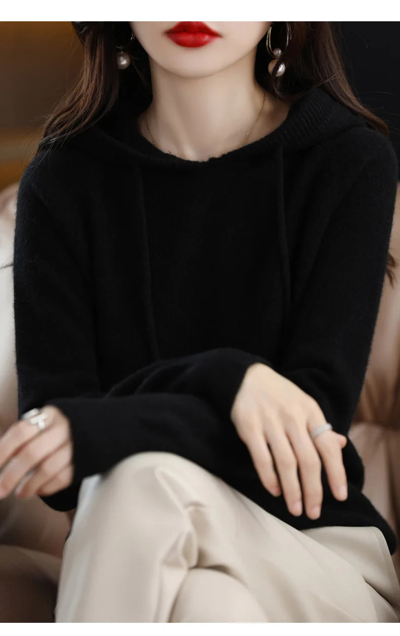 Polerón Casual con Capucha Mujer Tejido Punto Cordón Grueso