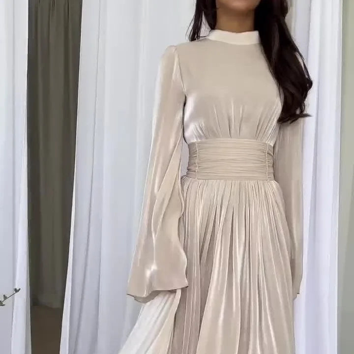 Vestido Largo Jalabiya Mujer Plisado con Cordón Elegante