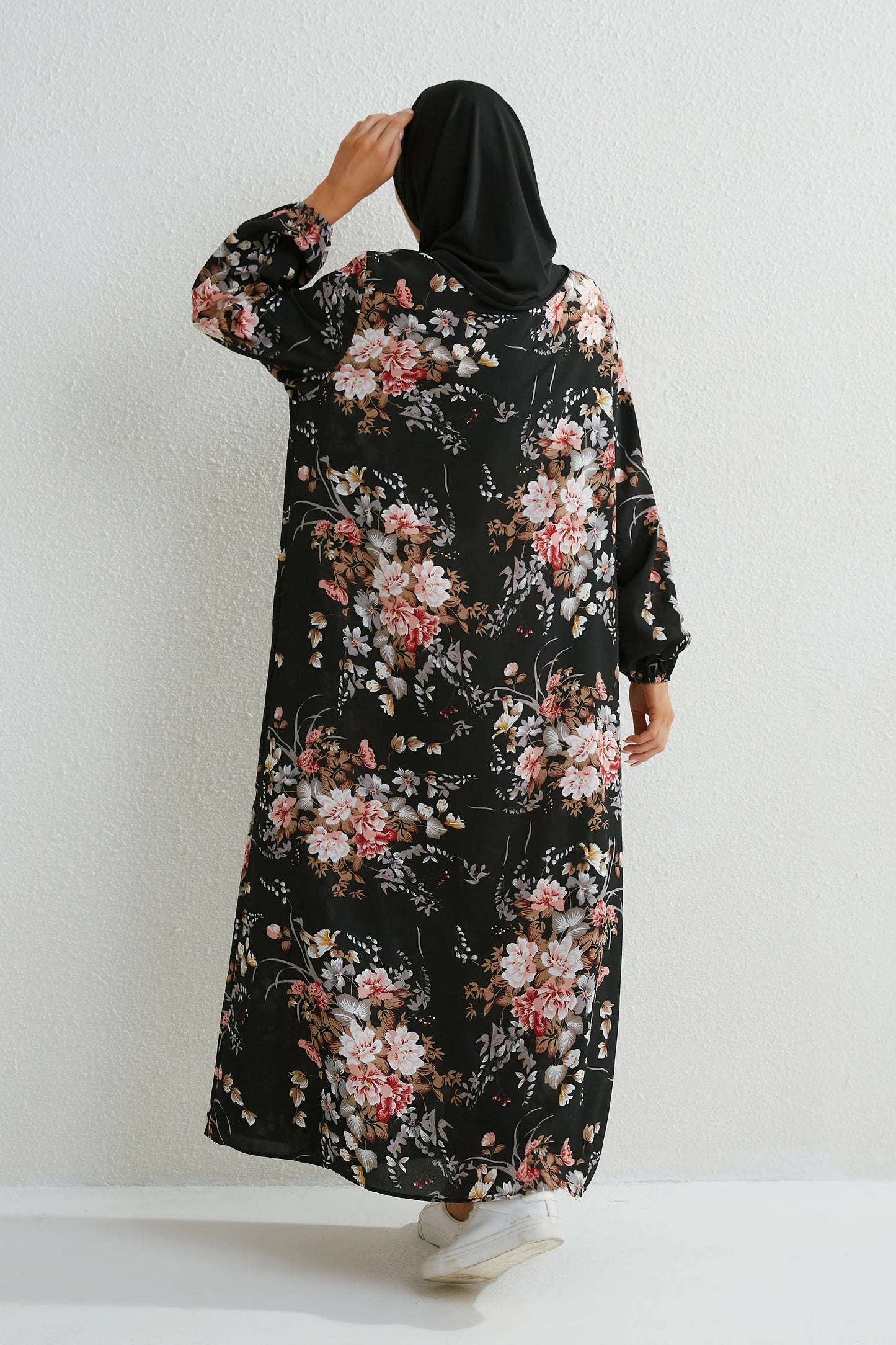 Muslim Maxi Dress - Floral Print Long Sleeve