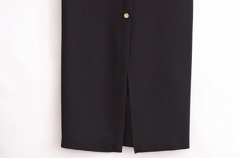 Office Midi Dress - Belt Button Sleeveless Black