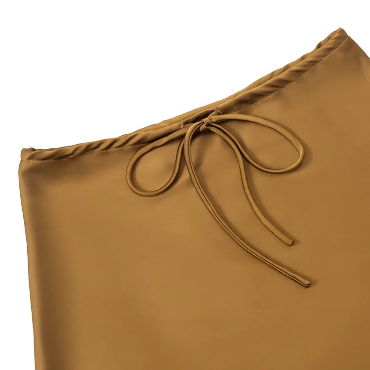 Satin Mini Skirt - Drawstring High Waist A-Line