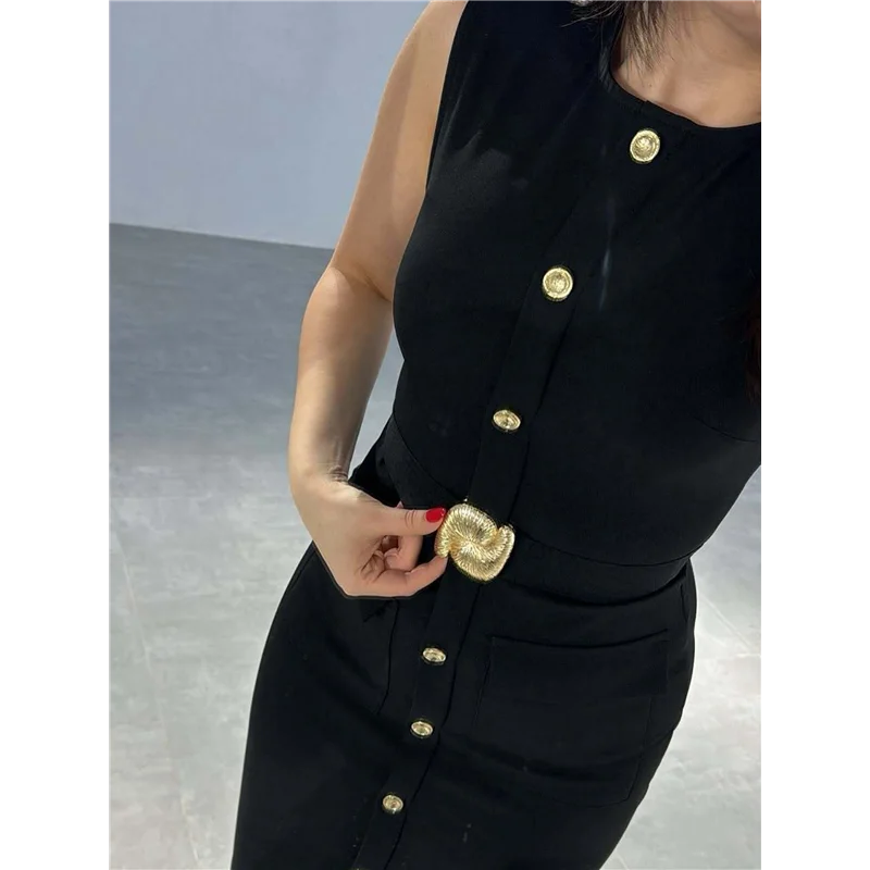 Work Dress - Sleeveless Button Down Belt 2025