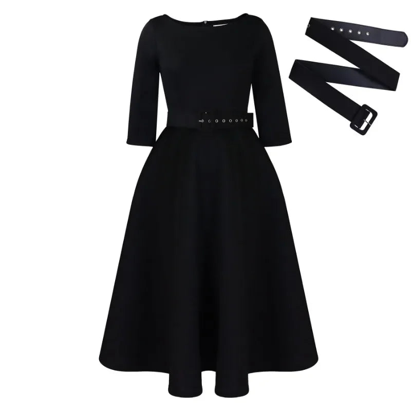 Party Dress - A-Line Belt Three Quarter Sleeve